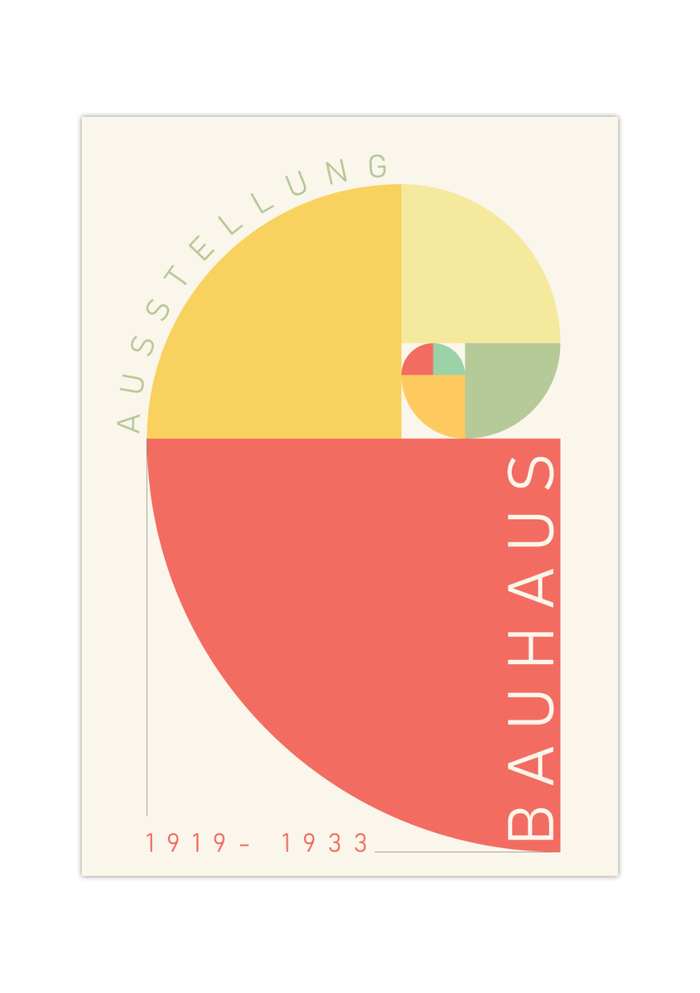 Das Poster zeigt im Bauhaus-Stil den golden Schnitt oder die Fibonacci Spirale. Das Poster ist einem Ausstellungsplakat nachempfunden, ist so aber nie erschienen.