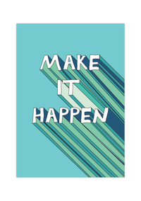 Motivations-Poster mit dem Schriftzug „Make It“ im 3D-Retro-Stil der 70er Jahre, hochwertiger Kunstdruck in Braun und Beige auf strukturiertem Hintergrund.
