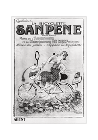 Bei dem Poster handelt es sich um den Nachdruck einer witzig dargestellten französischen Werbung für Fahrräder und/oder Rasierer. 