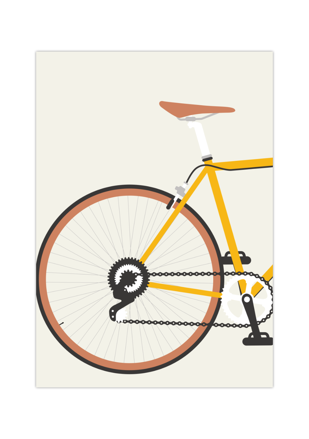 Minimalistisches Rennrad-Poster mit Hinterrad-Ansicht, erhältlich als Set & in verschiedenen Farben.