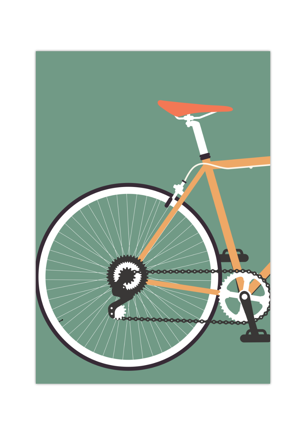 Minimalistisches Rennrad-Poster mit Hinterrad-Ansicht, erhältlich als Set & in verschiedenen Farben.