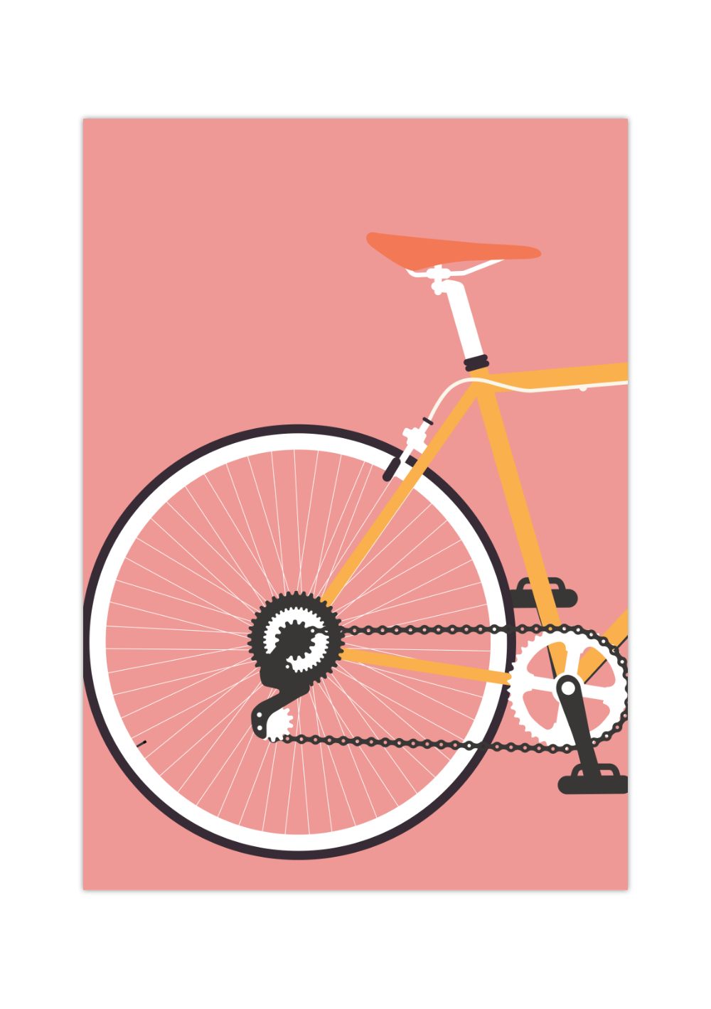 Minimalistisches Rennrad-Poster mit Hinterrad-Ansicht, erhältlich als Set & in verschiedenen Farben.