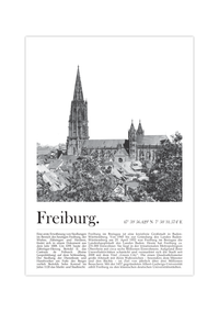 Dieses Poster zeigt dir eine Ansicht von Freiburg im Breisgau mit Blick in die Altstadt und auf den historischen Münster.
