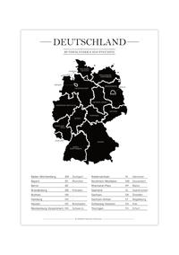 Diese minimalistische Deutschlandkarte zeigt dir alle 16 Bundesländer, inklusive Tabelle mit Hauptstädten und Abkürzungen. 