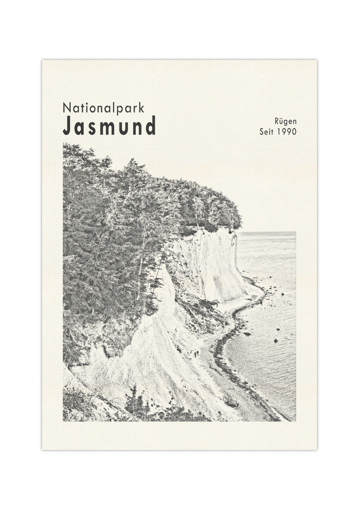 Dieses Poster zeigt eine Ansicht des Kreidefelsens im Nationalpark Jasmund auf Rügen, Mecklenburg-Vorpommern. 