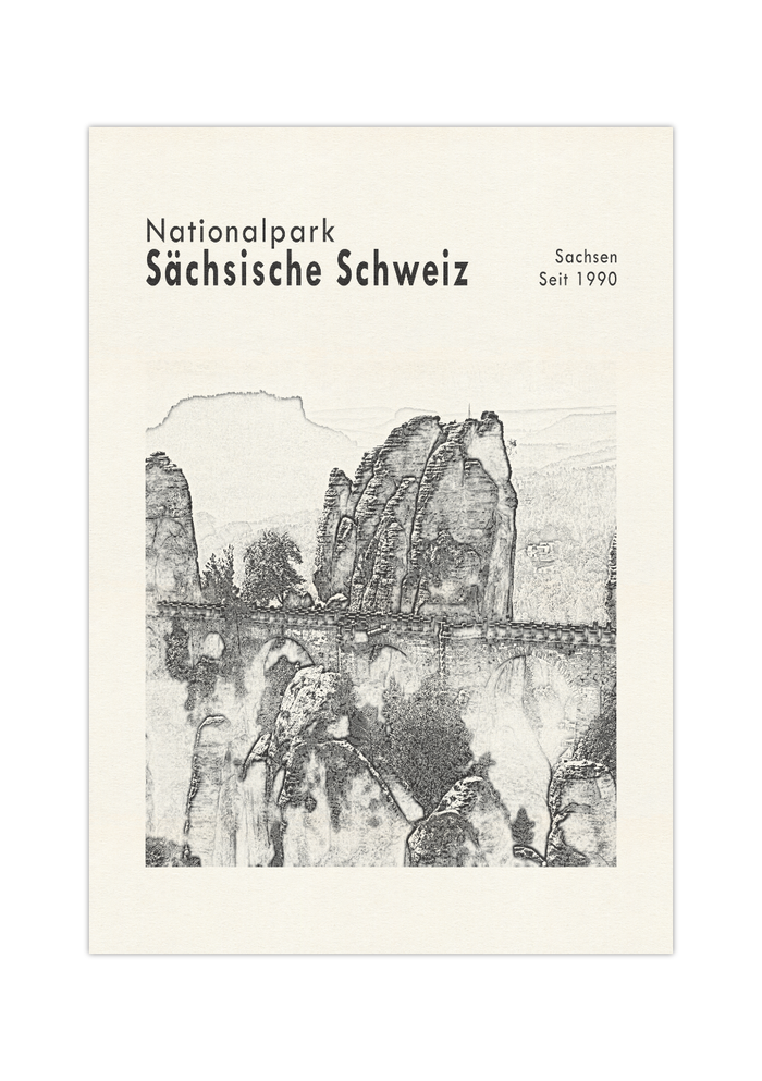 Dieses Poster zeigt eine Ansicht der Bastei im Nationalpark Sächsische Schweiz, Sachsen. 