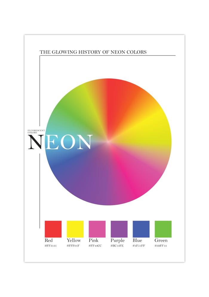 Das Poster zeigt dir ein Farbrad mit verschiedenen Neon-Farben. 