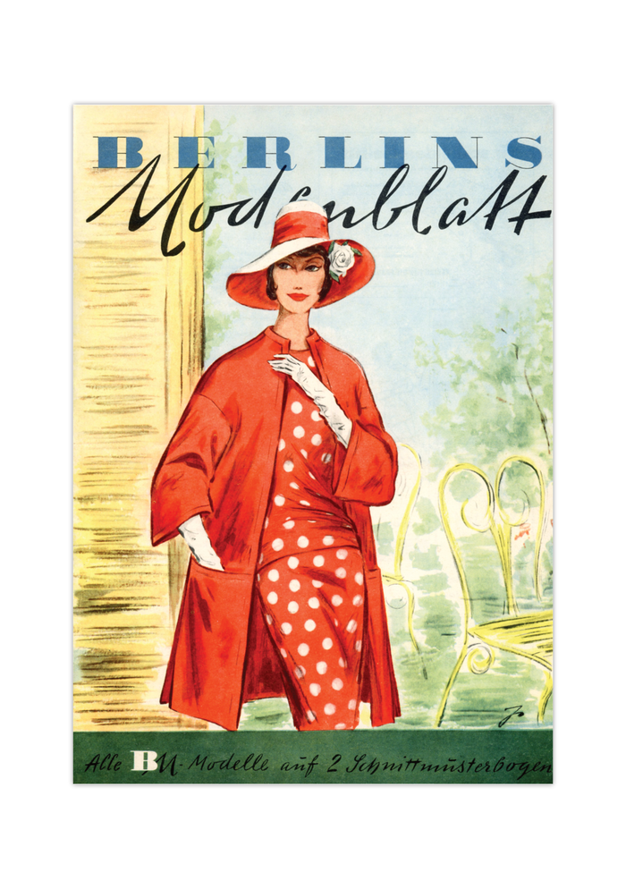 Vintage Mode-Illustration aus einem DDR-Magazin der 1960er Jahre. Handgemalte, elegante Damen- oder Kindermode in nostalgischem Stil auf weißem Hintergrund, hochwertiger Kunstdruck.