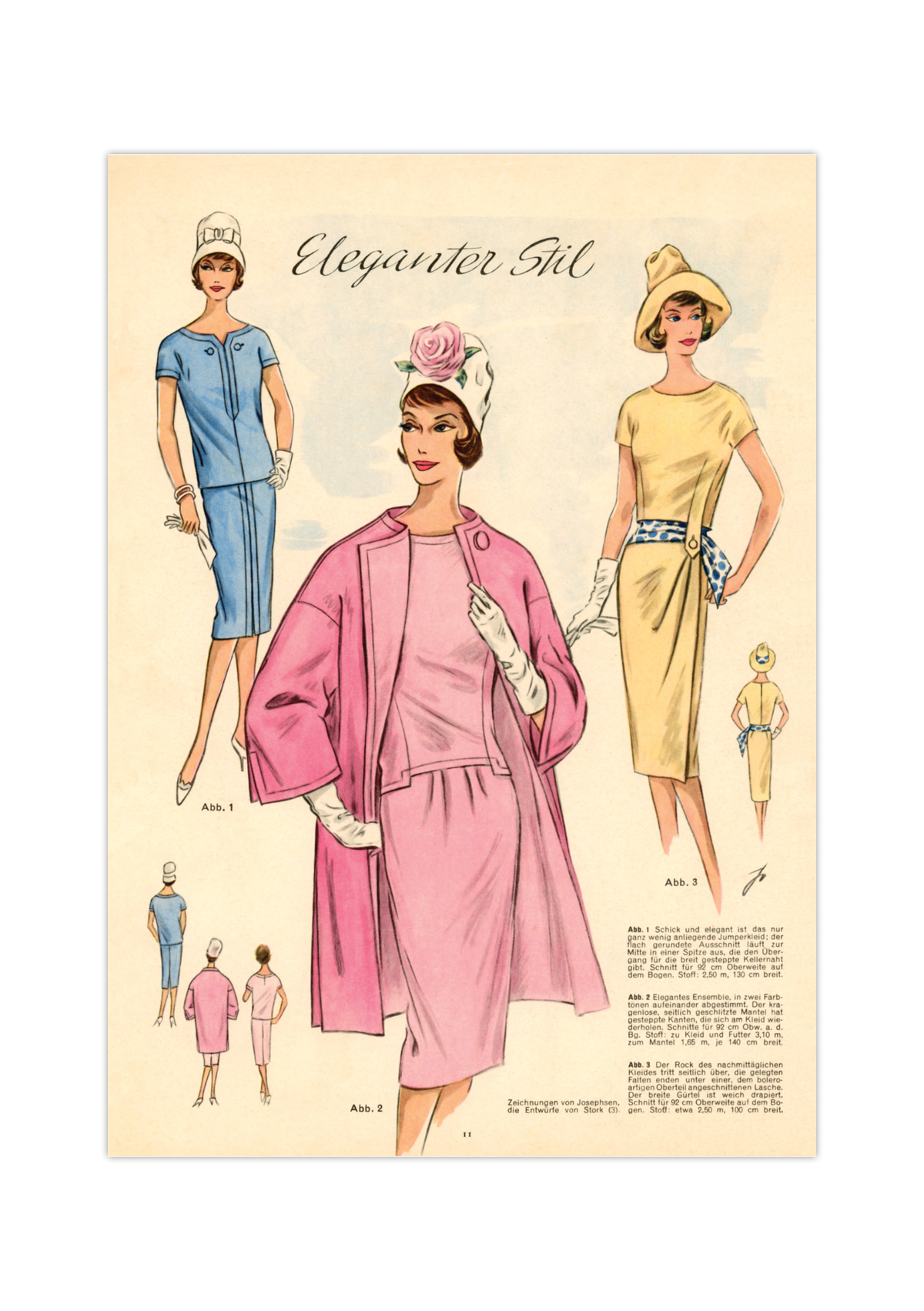 Vintage Mode-Illustration aus einem DDR-Magazin der 1960er Jahre. Handgemalte, elegante Damen- oder Kindermode in nostalgischem Stil auf weißem Hintergrund, hochwertiger Kunstdruck.
