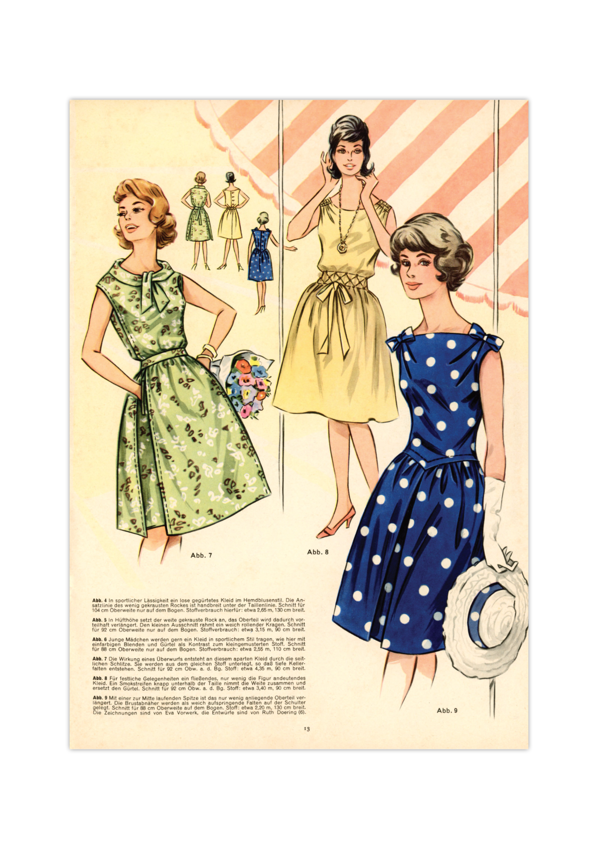 Vintage Mode-Illustration aus einem DDR-Magazin der 1960er Jahre. Handgemalte, elegante Damen- oder Kindermode in nostalgischem Stil auf weißem Hintergrund, hochwertiger Kunstdruck.