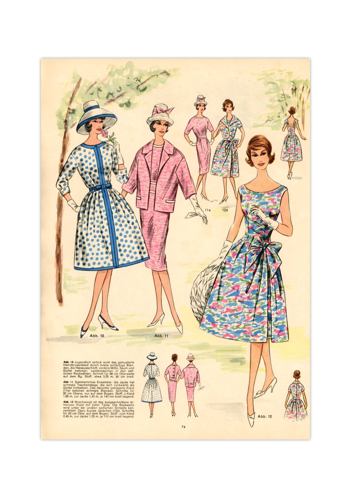 Vintage Mode-Illustration aus einem DDR-Magazin der 1960er Jahre. Handgemalte, elegante Damen- oder Kindermode in nostalgischem Stil auf weißem Hintergrund, hochwertiger Kunstdruck.