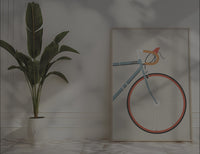 Minimalistisches Rennrad-Poster mit Vorderrad-Ansicht.
