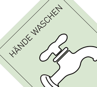 Dieses witzige Badezimmer Poster mit Wasserhahn und den Worten Hände waschen erinnert an das Spiel Monopoly und ist die ideale Wanddeko für dein Bad.