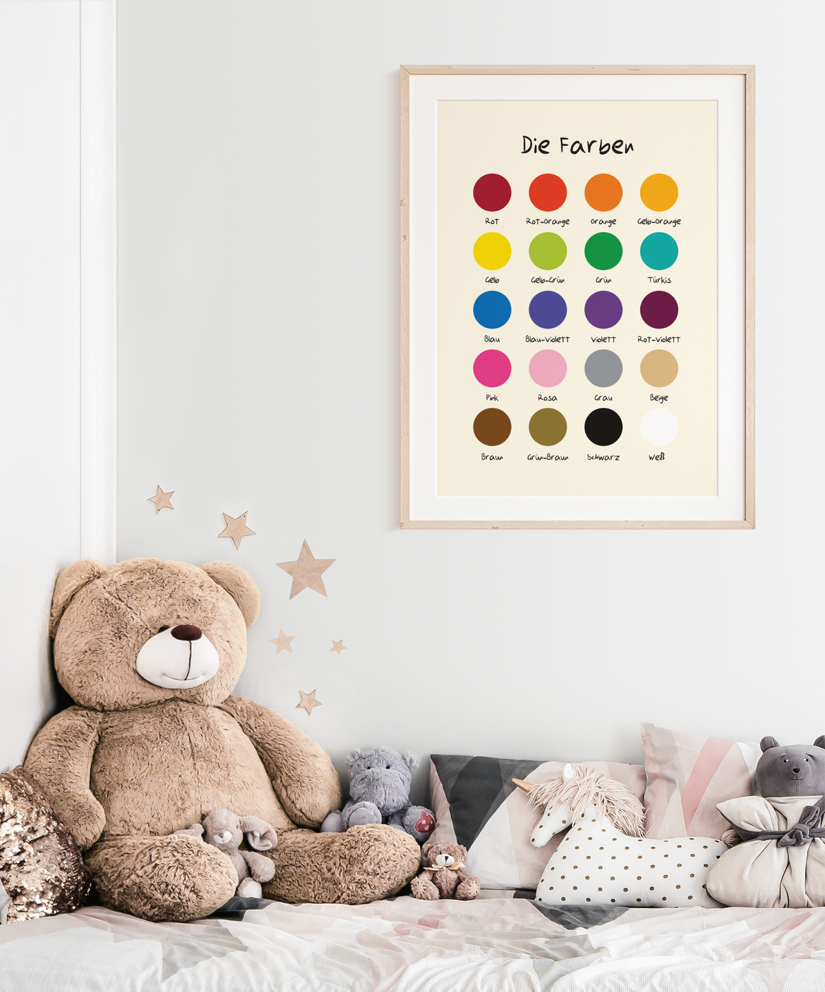 Das Poster zeigt die gemeinen Formen, schön dargestellt für das Kinderzimmer. Das Lernposter ist perfekt für jedes Kinderzimmer, ob für Mädchen oder Jungen. 
