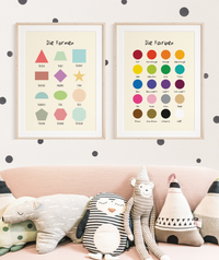 Das Poster zeigt die gemeinen Formen, schön dargestellt für das Kinderzimmer. Das Lernposter ist perfekt für jedes Kinderzimmer, ob für Mädchen oder Jungen. 
