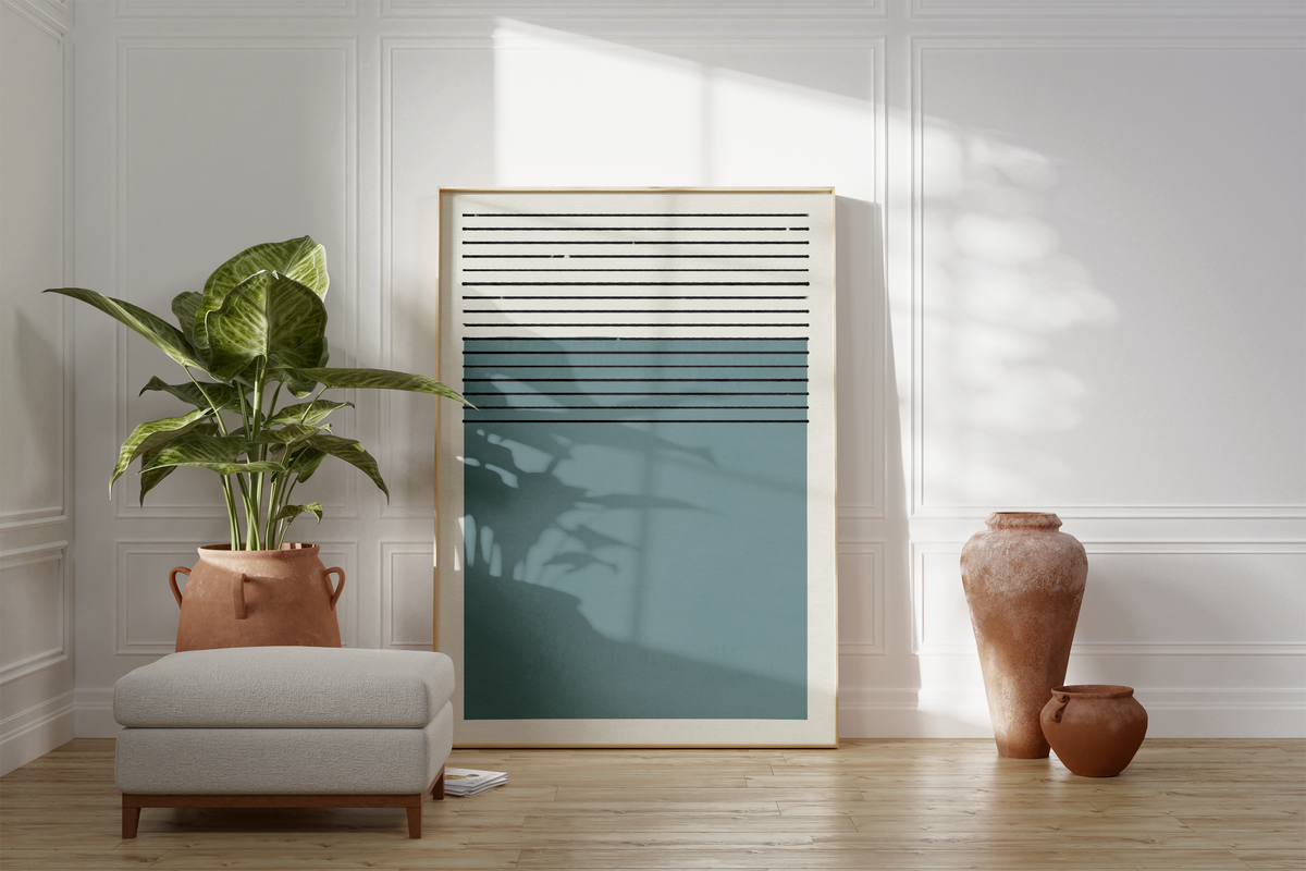 Dieses Poster zeigt dir eine moderne, geometrische Darstellung in blau. 