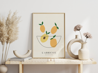 Das Poster zeigt im minimalistischen Landhausstil die Aprikosen der Côtes d'Azur.