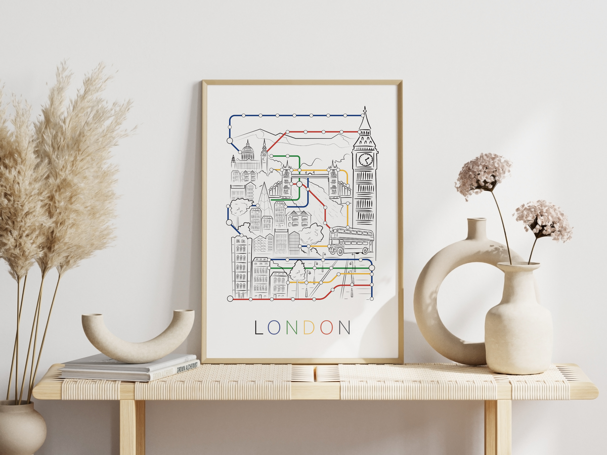 Das Poster zeigt dir einen Stadtplan/Fahrplan von der Hauptstadt England, London. 