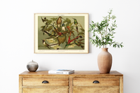 Das Poster von Vögeln (Kolibris) ist eine Vintage Lithographie aus Meyers Koversations-Lexikon aus dem Jahr 1890. 