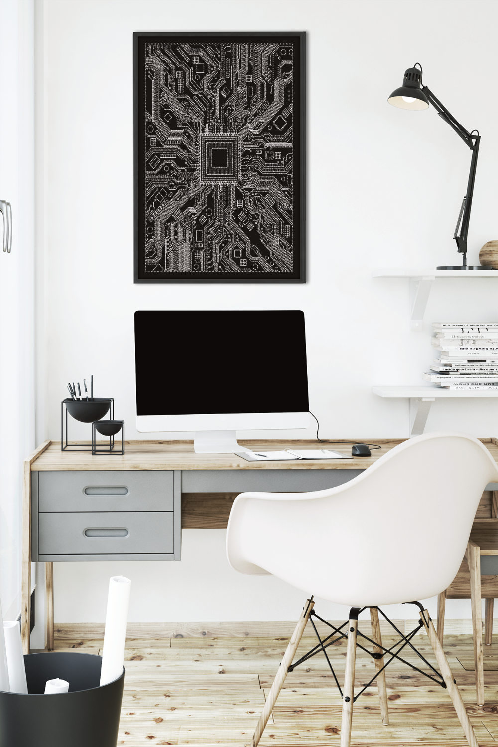 Dieses Bild zeigt dir wie das Poster über deinem Schreibtisch aussehen könnte (der Rahmen ist im Lieferumfang nicht enthalten).
