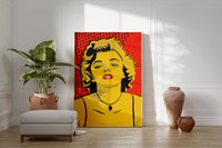 Das Poster zeigt die berühmte Schauspielerin und Sexsymbol der 50er Jahre Marilyn Monroe im modernen Pop Art Stil. 