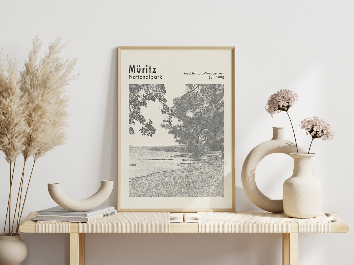 Dieses Poster zeigt eine Ansicht der Müritz im Nationalpark Müritz, Mecklenburg Vorpommern. 