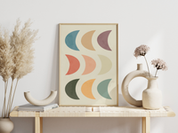 Dieses tolle Poster im Boho, Mid-Century Stil Halbmonde in verschieden Pastellfarben. Dieses minimalistische Bild eignet sich als Wanddeko in jedem Raum.