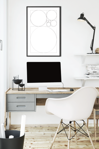 Dieses Mathematikposter zeigt dir die von Leonardo Fibonacci entwickelte Fibonacci Spirale, den Goldenen Schnitt oder auch Fibonacci Nummern in minimalistischer Darstellung.