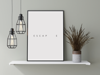 Dieses minimalistische Poster zeigt dir genau ein Wort, Escape (Flucht). 