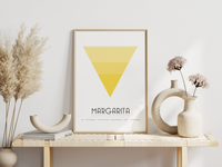 Dieses Poster für die Küche zeigt dir den Cocktail Margarita inklusive des Rezeptes, in Gelb und weißem Zuckerrand. 