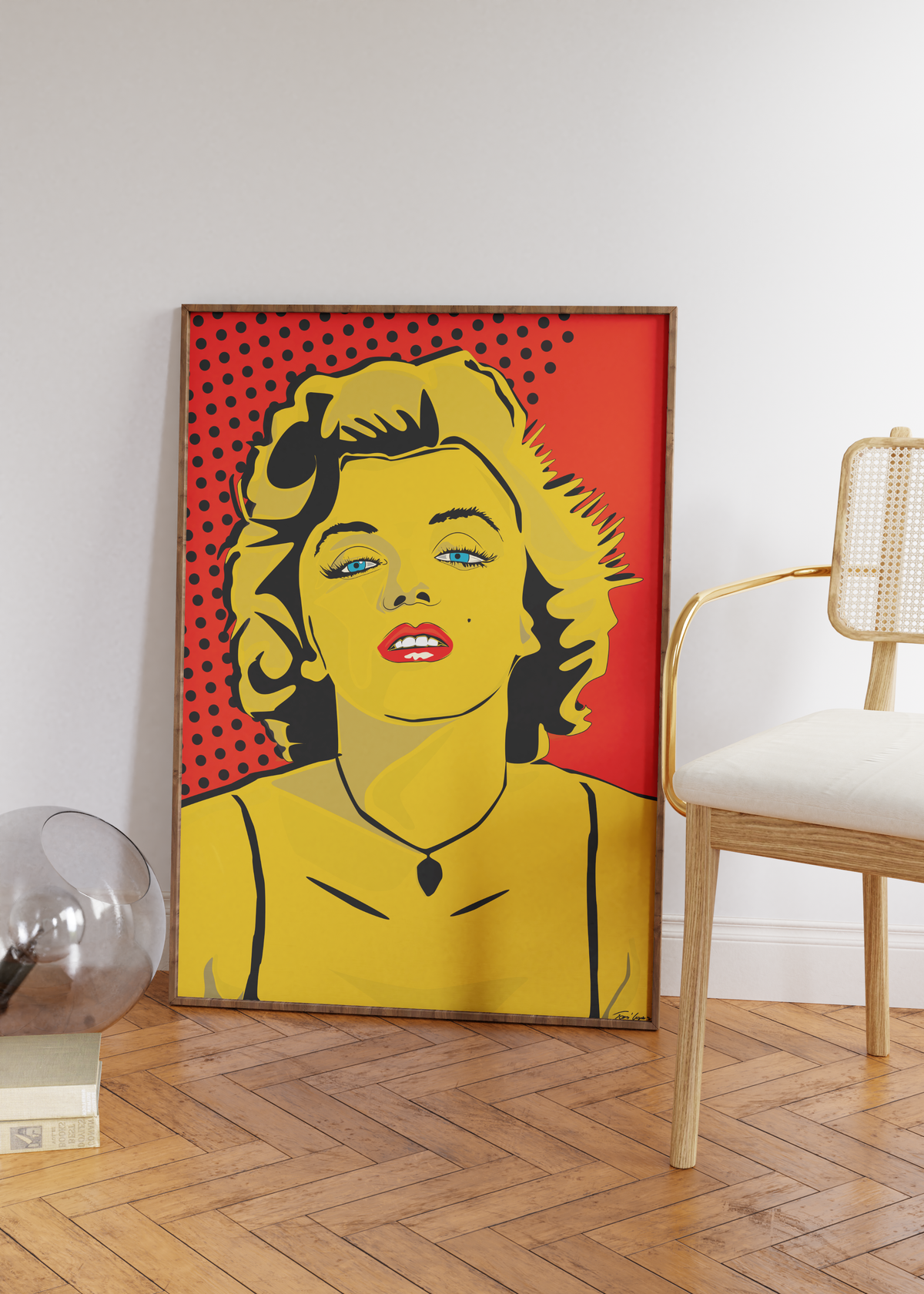 Das Poster zeigt die berühmte Schauspielerin und Sexsymbol der 50er Jahre Marilyn Monroe im modernen Pop Art Stil. 