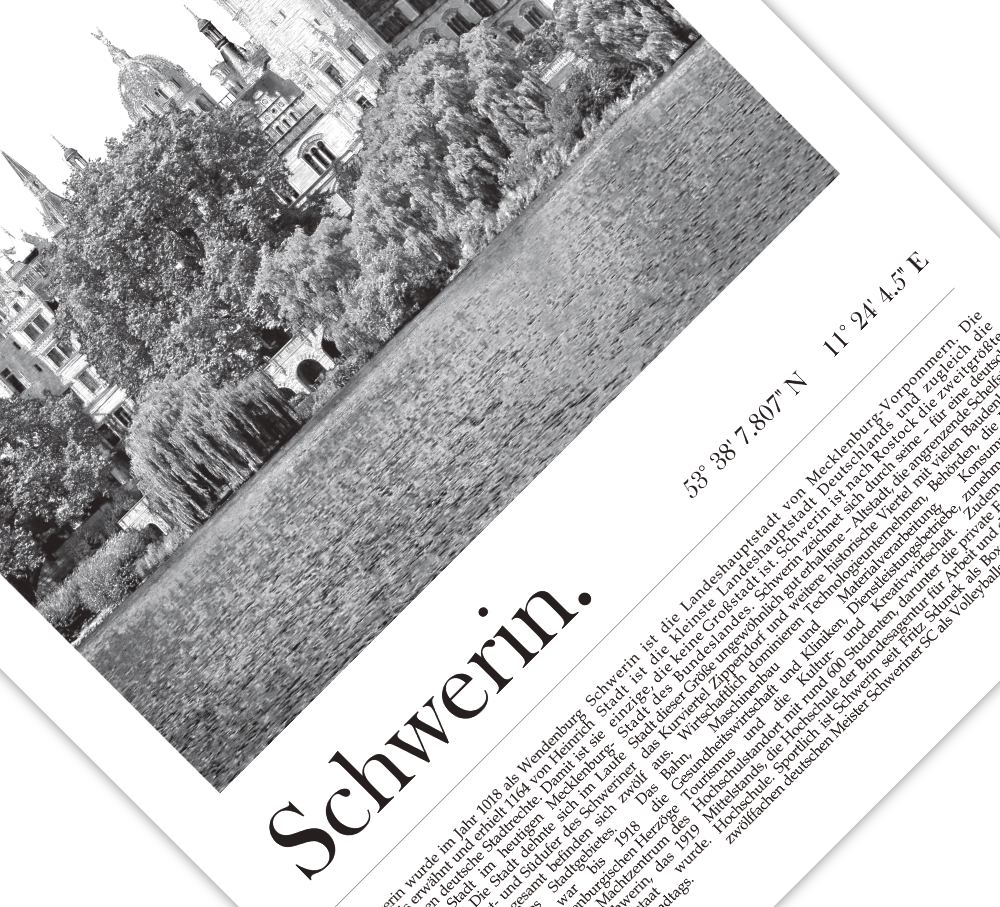 Dieses Poster zeigt dir in Schwarz Weiß eine Fotografie des Schweriner Schloss der Landeshauptstadt Schwerin in Mecklenburg-Vorpommern.