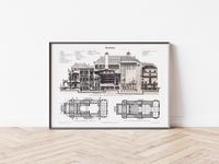 Das Poster zum Aufbau eine Theaters  (hier das ungarische Opernhaus in Budapest) ist eine Vintage Lithographie aus Meyers Koversations-Lexikon aus dem Jahr 1890. 