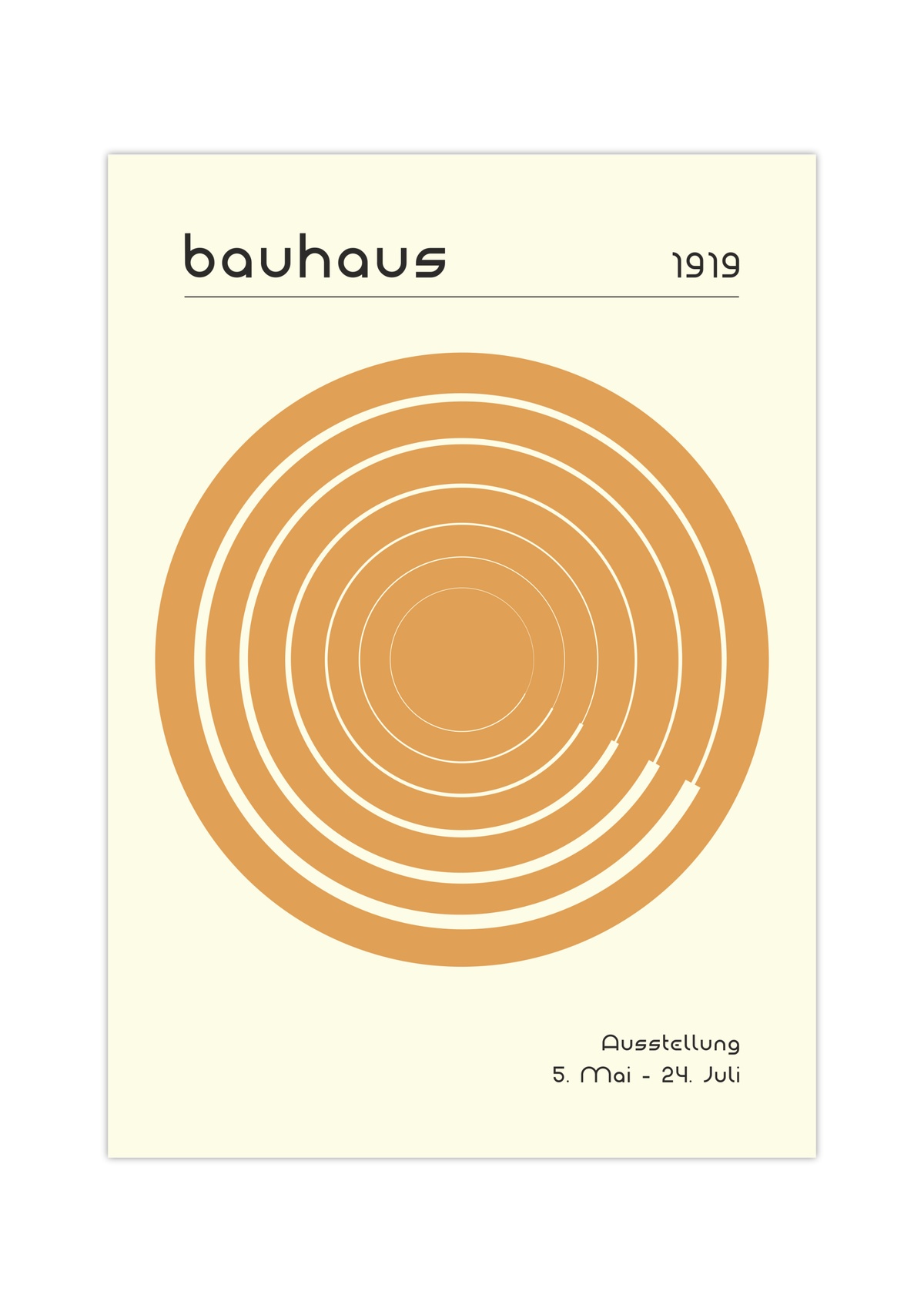 Das Poster im Bauhaus-Stil  zeigt dir eine Spirale im Kreis in Grün oder Orange.