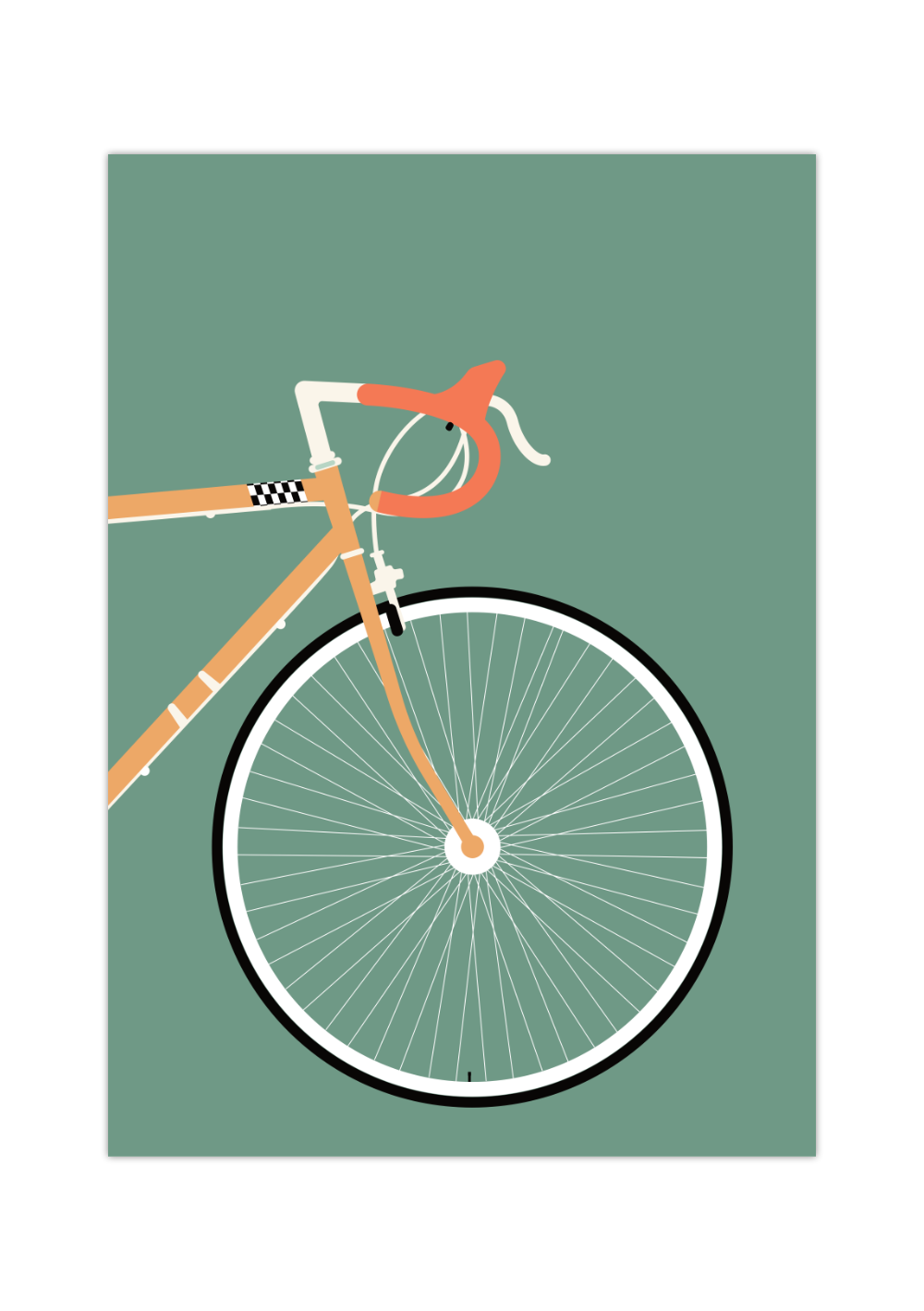 Minimalistisches Rennrad-Poster mit Vorderrad-Ansicht.