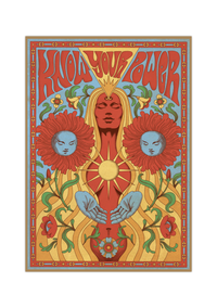 Hippie Poster – Vintage 70s Deco Retro Wandkunst mit inspirierendem Spruch "Woman, know your Power" in warmem Rot & Beige. Fineart Druck auf 200 g/m² Premium-Papier.